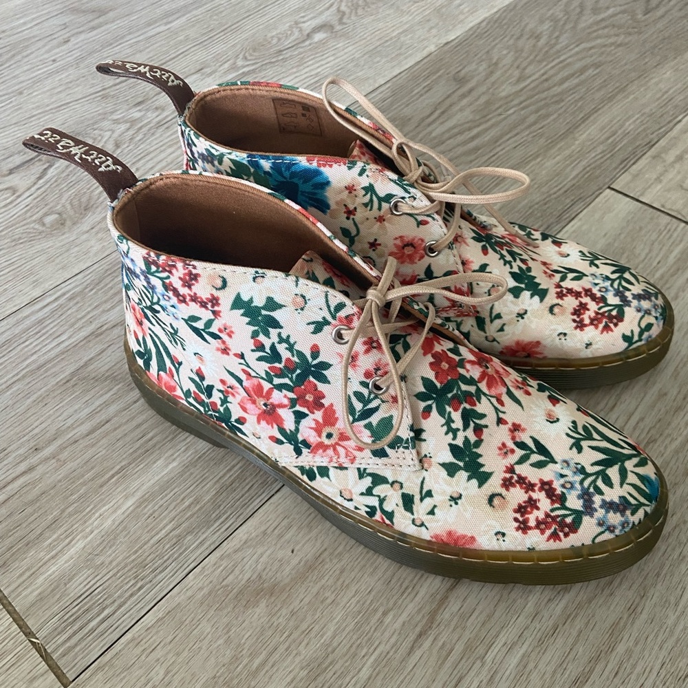 Dr. Martens Floral Canvas Ankle Boots in Cream, Pink, Green, Blue